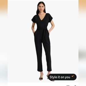 Express Black V-Neck Tie-Waist Jumpsuit